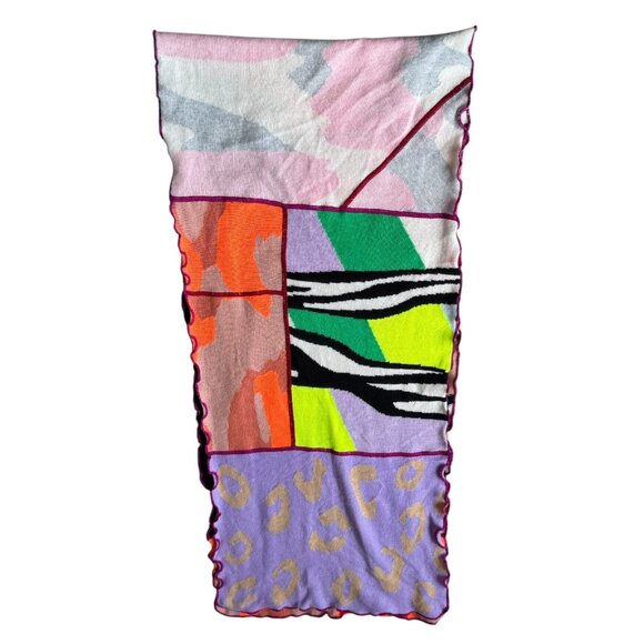 Brodie Cashmere multicolor patchwork scarf 100% cashmere 16" x 76" - Picture 5 of 6